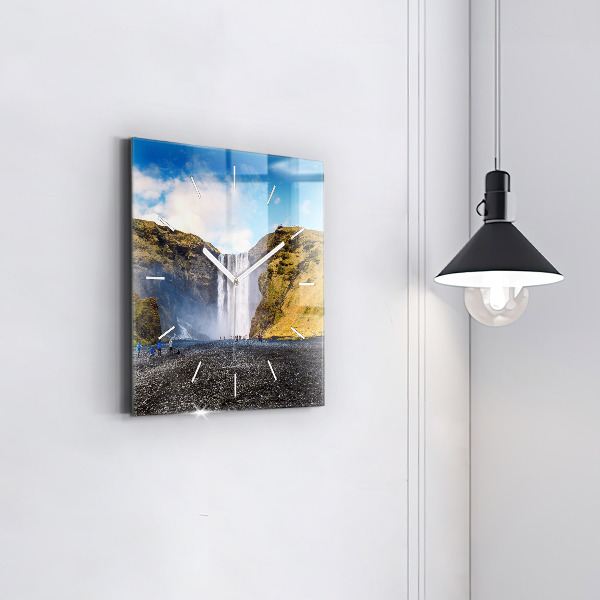 Square wall clock Waterfall in Iceland
