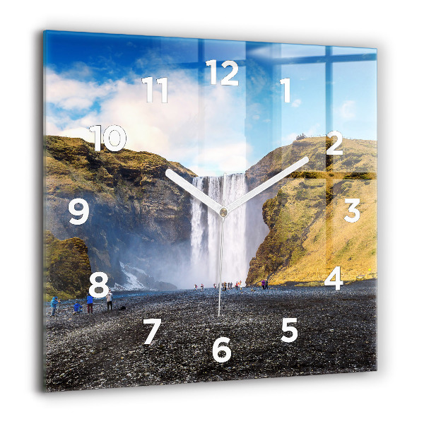 Square wall clock Waterfall in Iceland