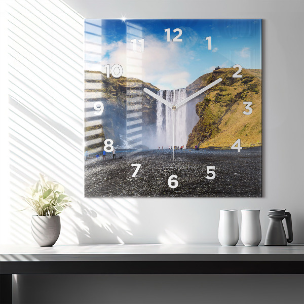 Square wall clock Waterfall in Iceland