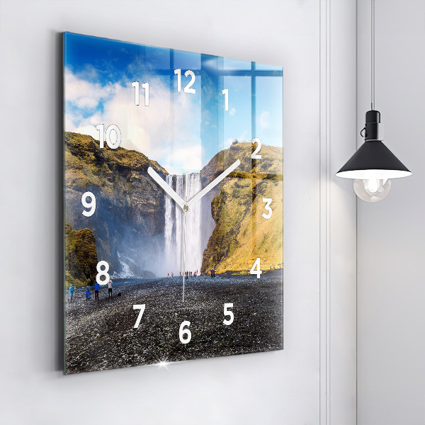 Square wall clock Waterfall in Iceland