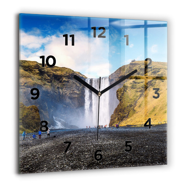 Square wall clock Waterfall in Iceland