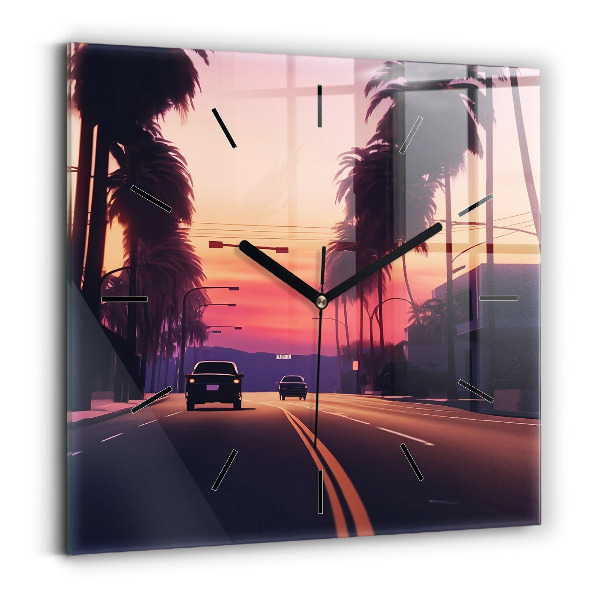 Square wall clock Sunset in LA