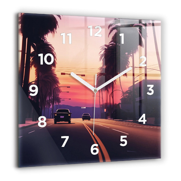 Square wall clock Sunset in LA