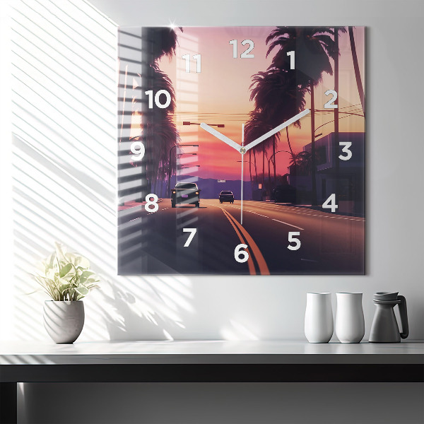 Square wall clock Sunset in LA