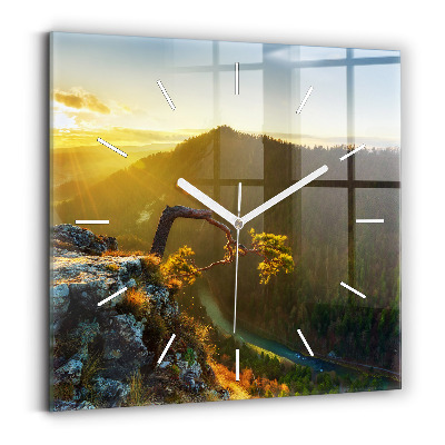 Square wall clock Sunset over the mountains