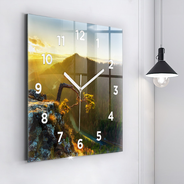Square wall clock Sunset over the mountains