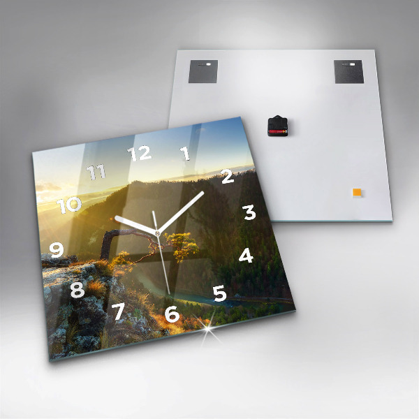 Square wall clock Sunset over the mountains