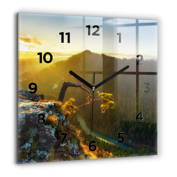 Square wall clock Sunset over the mountains