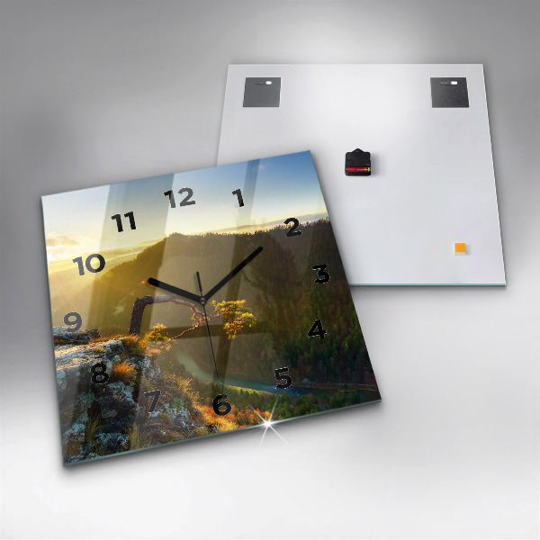 Square wall clock Sunset over the mountains