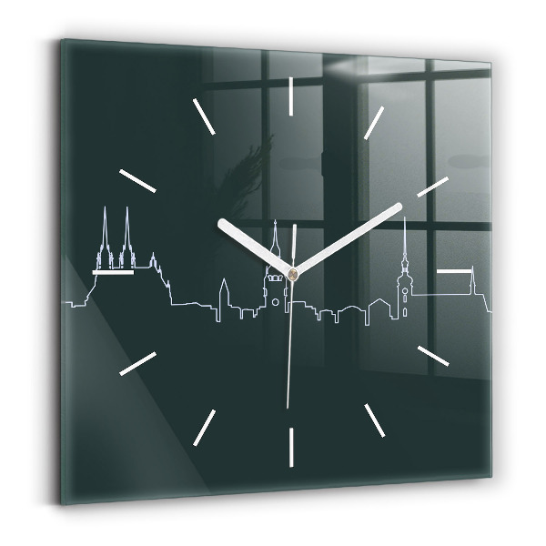 Square wall clock Line art of the city of Brno