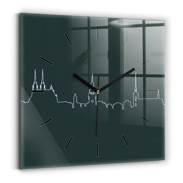 Square wall clock Line art of the city of Brno