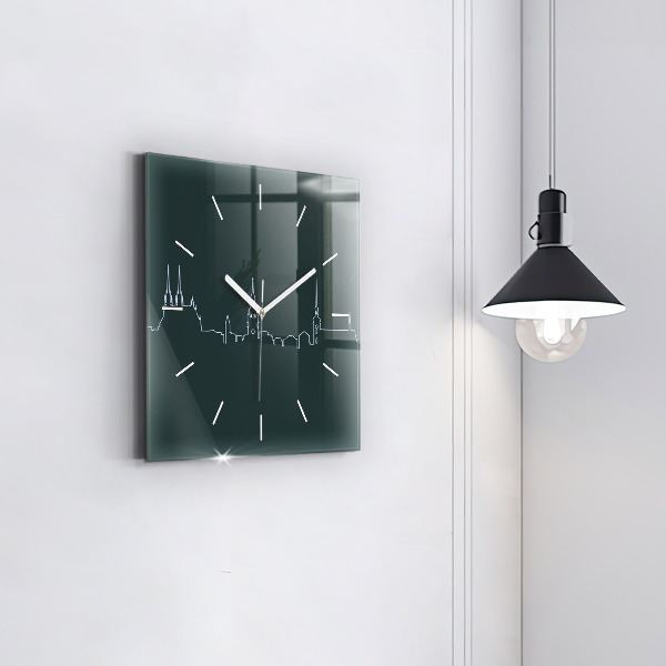 Square wall clock Line art of the city of Brno