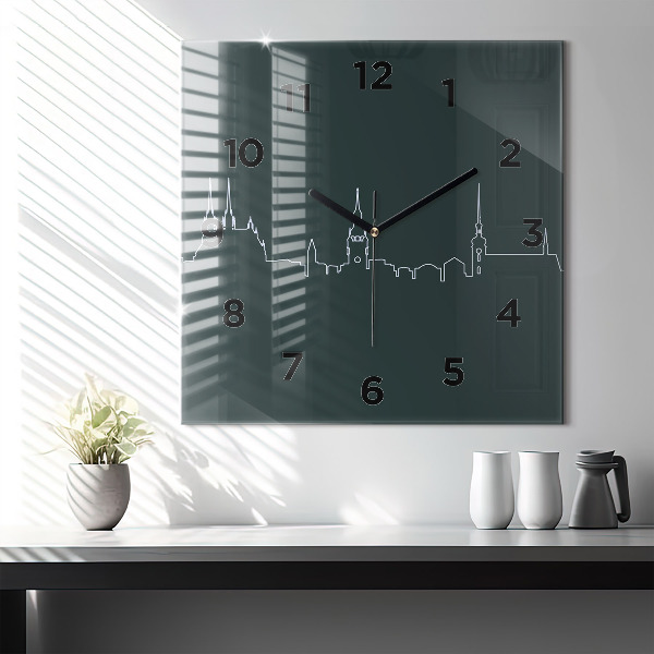 Square wall clock Line art of the city of Brno