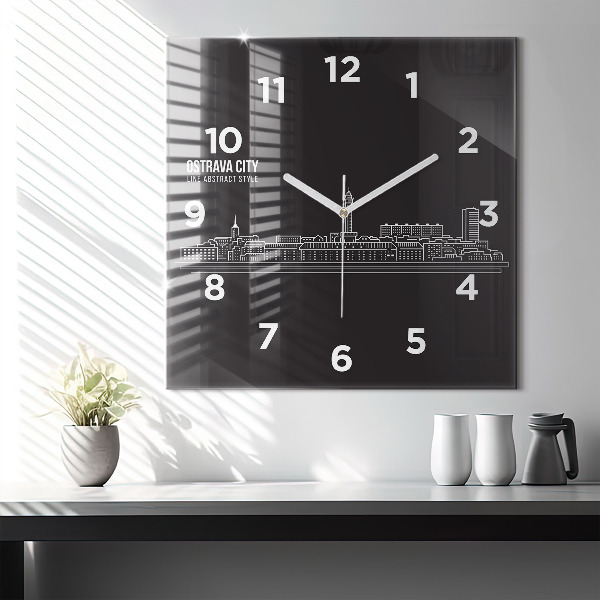 Square wall clock City of Ostrava drawing