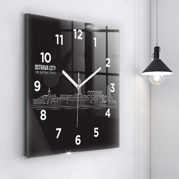 Square wall clock City of Ostrava drawing