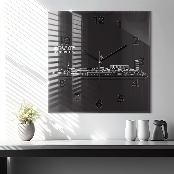 Square wall clock City of Ostrava drawing