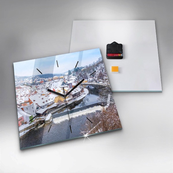 Square wall clock Panorama of the city in winter