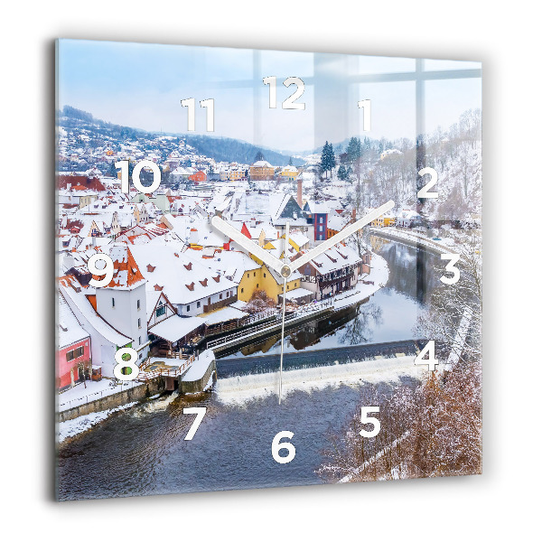 Square wall clock Panorama of the city in winter