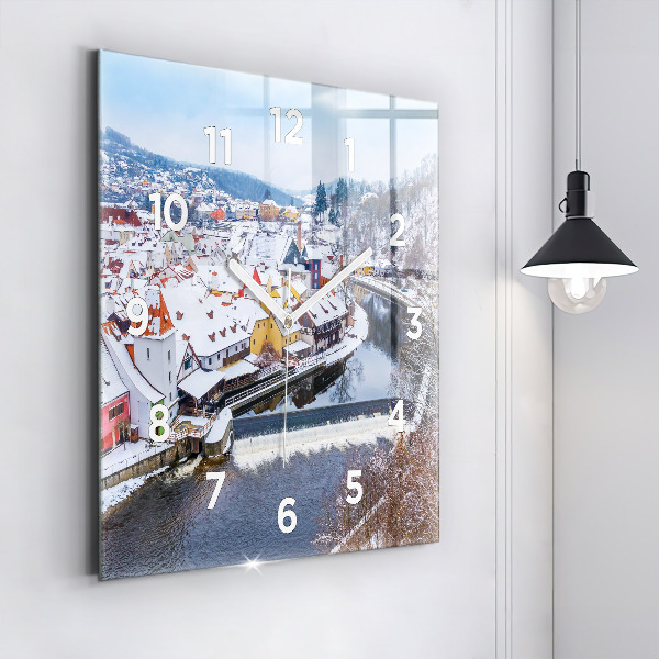 Square wall clock Panorama of the city in winter