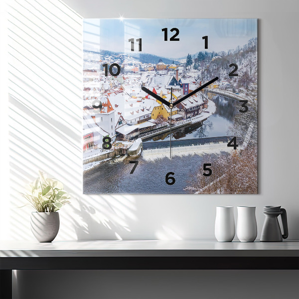 Square wall clock Panorama of the city in winter