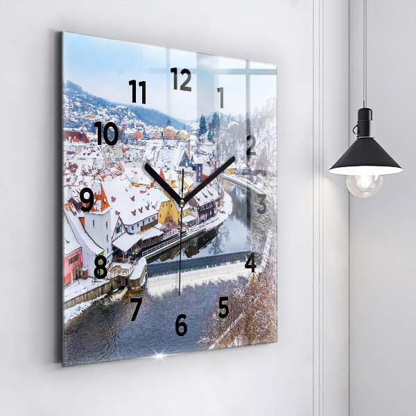 Square wall clock Panorama of the city in winter