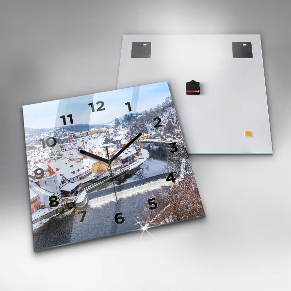 Square wall clock Panorama of the city in winter