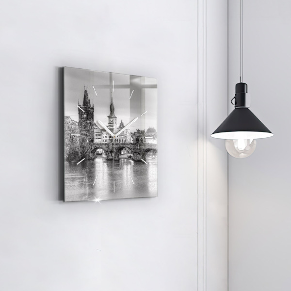 Square wall clock Charles Bridge in Prague