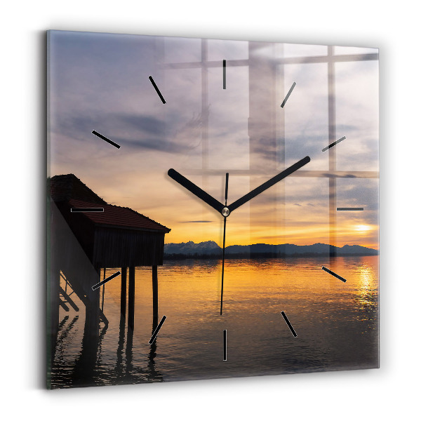 Square wall clock Sunset over the lake