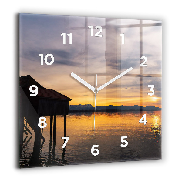 Square wall clock Sunset over the lake