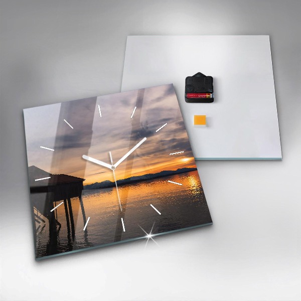 Square wall clock Sunset over the lake