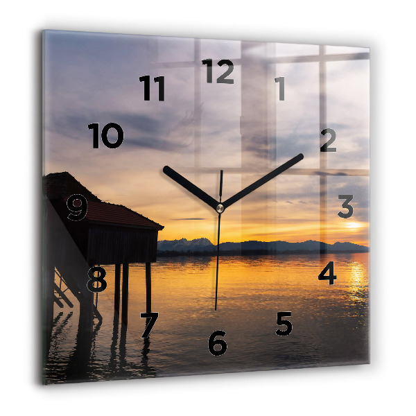 Square wall clock Sunset over the lake