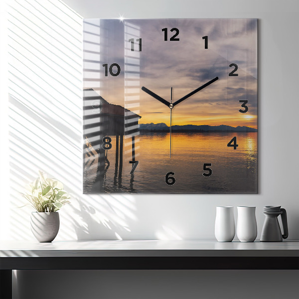 Square wall clock Sunset over the lake