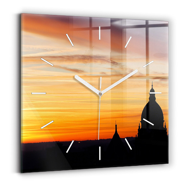 Square wall clock Building and sunset