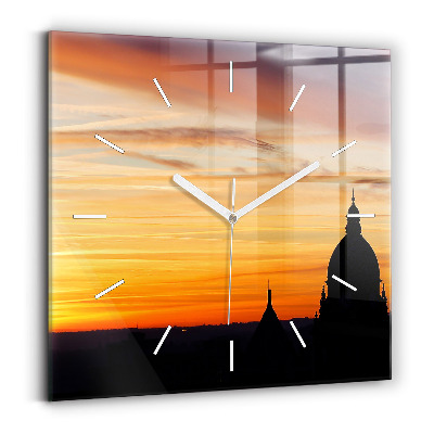 Square wall clock Building and sunset