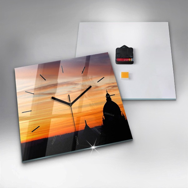 Square wall clock Building and sunset
