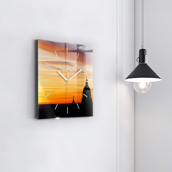 Square wall clock Building and sunset