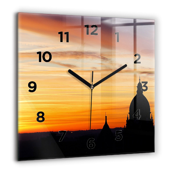 Square wall clock Building and sunset