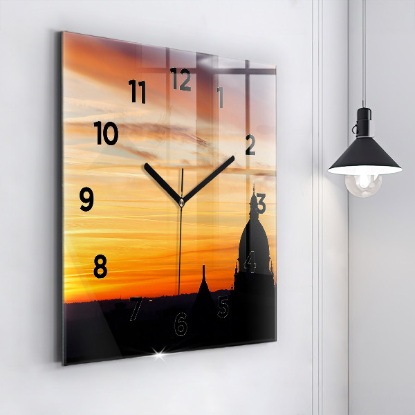 Square wall clock Building and sunset