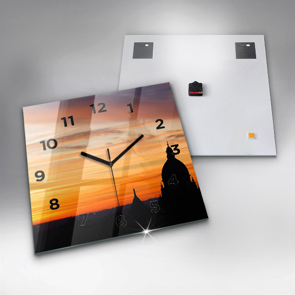 Square wall clock Building and sunset