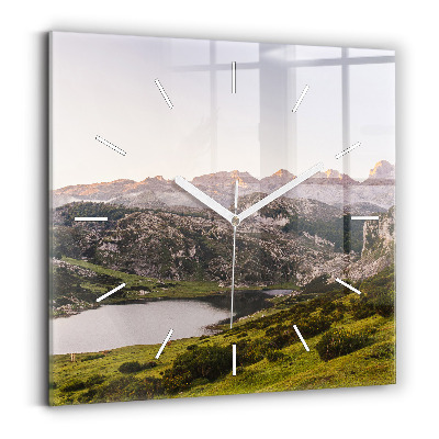 Square wall clock Lake and Pyrenees Mountains