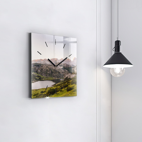 Square wall clock Lake and Pyrenees Mountains