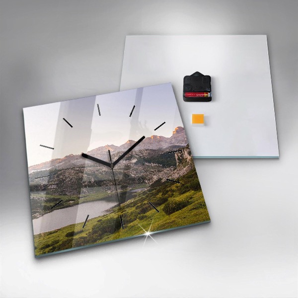 Square wall clock Lake and Pyrenees Mountains