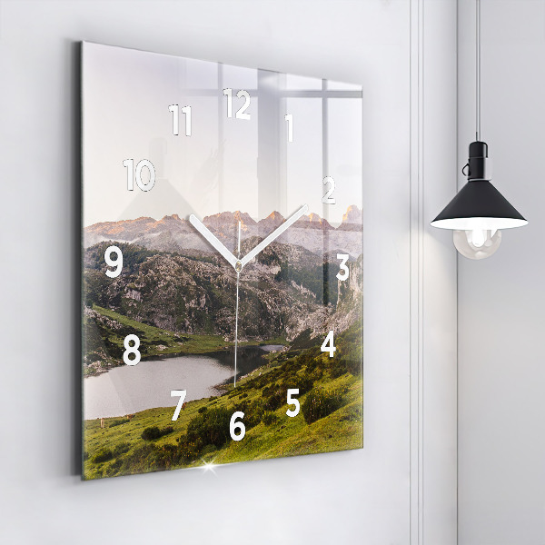 Square wall clock Lake and Pyrenees Mountains
