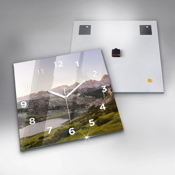 Square wall clock Lake and Pyrenees Mountains