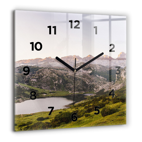 Square wall clock Lake and Pyrenees Mountains