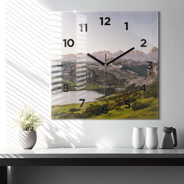 Square wall clock Lake and Pyrenees Mountains
