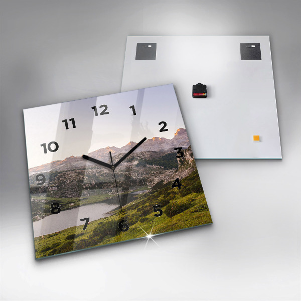 Square wall clock Lake and Pyrenees Mountains