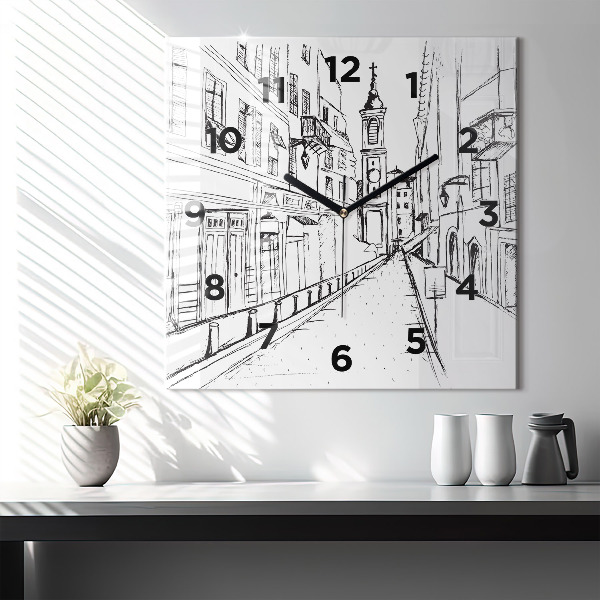 Square wall clock Drawing of the city of Provence