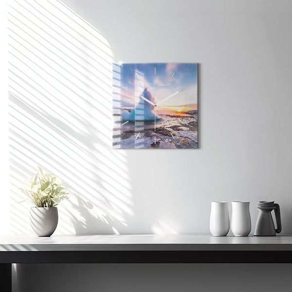 Square wall clock Geyser on the island of Iceland