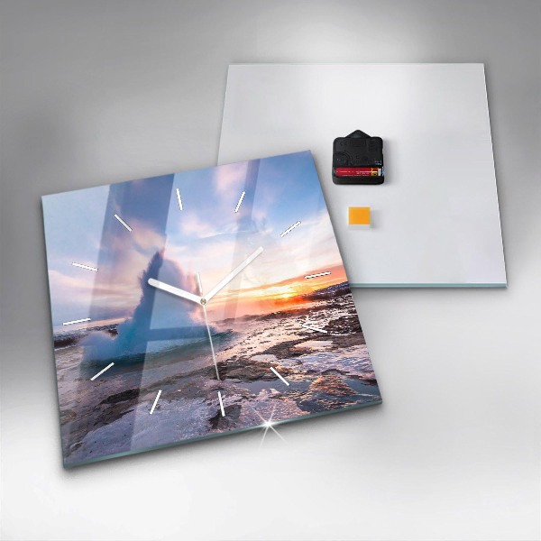 Square wall clock Geyser on the island of Iceland